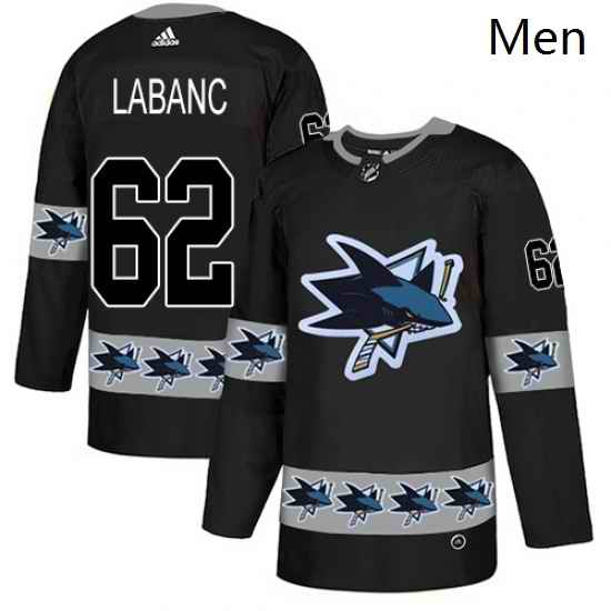 Mens Adidas San Jose Sharks 62 Kevin Labanc Authentic Black Team Logo Fashion NHL Jersey